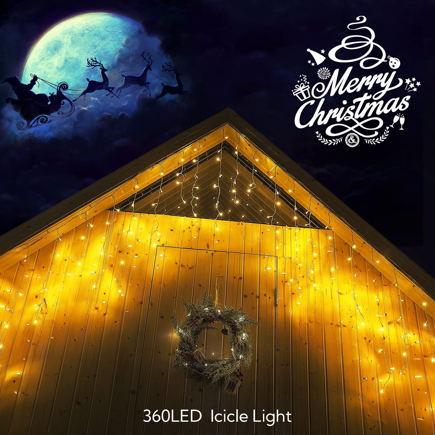 Hopolon 33FT 360L LED Christmas Icicle Lights Outdoor Waterproof,8 Modes Plug in Curtain String Lights with 60 Drops for Wedding, Party, Bedroom, Home, Garden, Wall Decorations(Warm White)