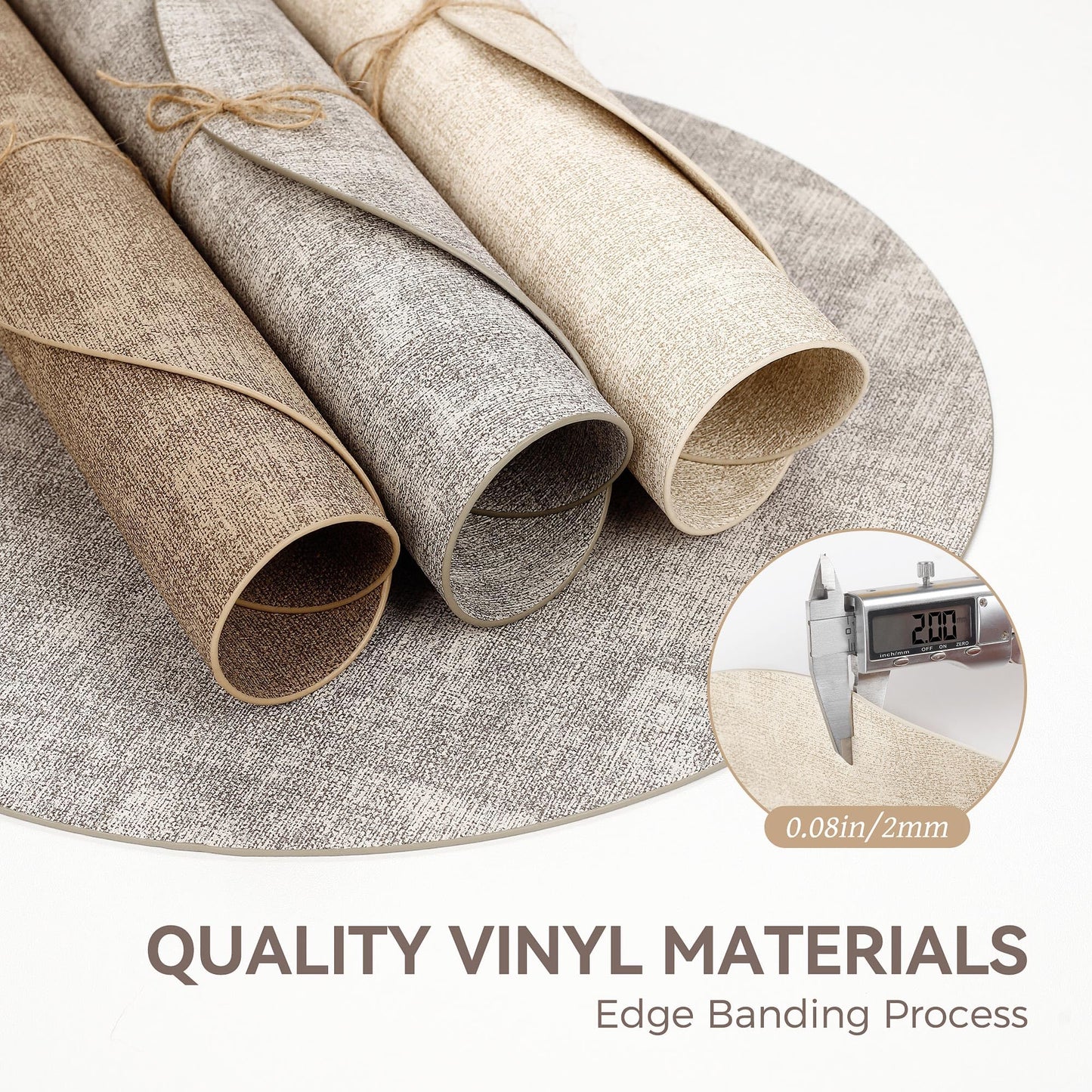 13" Round Placemats Set of 4, Reversible Faux Leather Heat Resistant Table Mats, 100% Waterproof Oilproof Wipeable Table Protective Placemats for Vinyl, Washable for Indoor & Outdoor Use (4, Beige)
