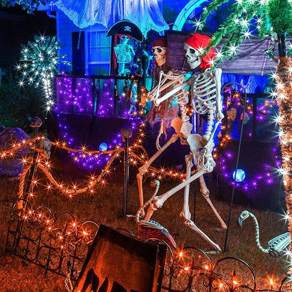 Weillsnow Orange Halloween Lights, 66FT Plug-in Waterproof String Lights, 8 Modes with Memory for Indoor/Outdoor Garden Decorations