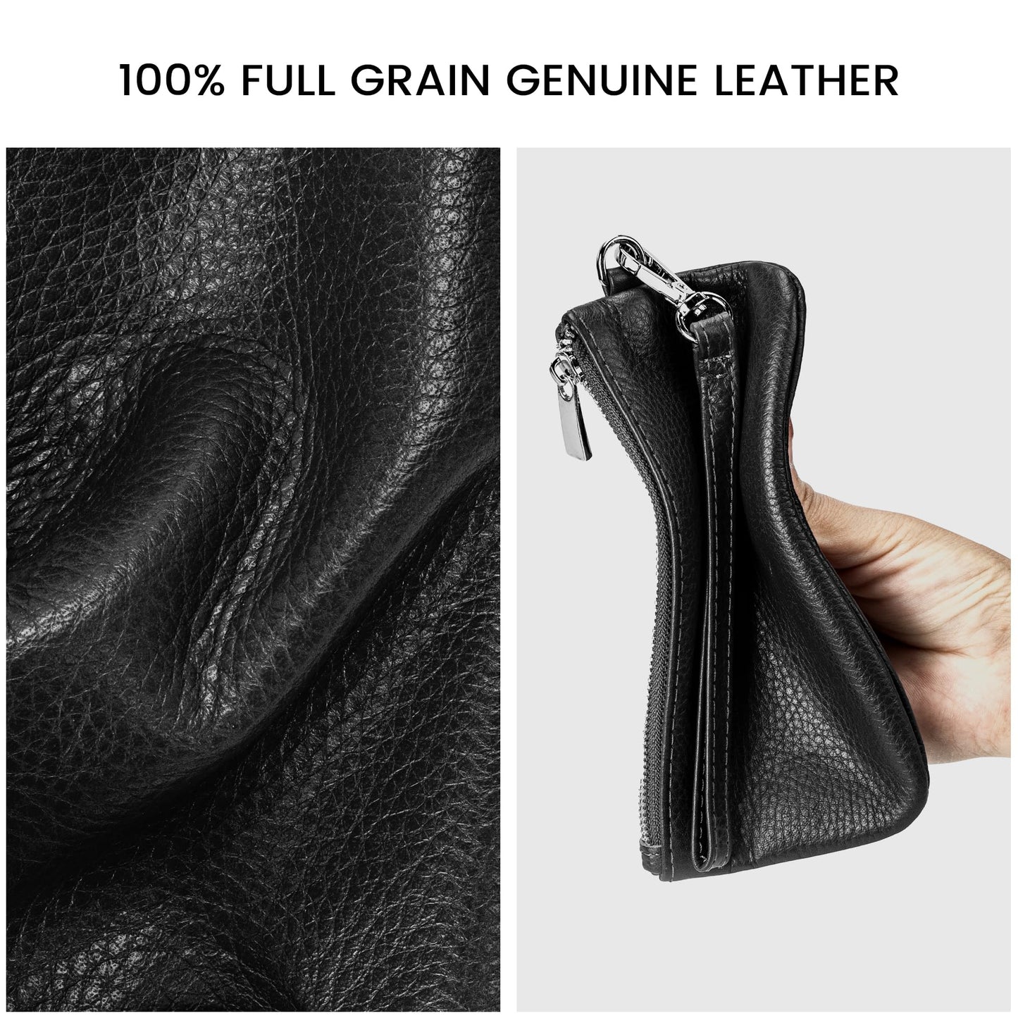 befen Genuine Leather Coin Purse for Women, Small Black Change Purse Womens Small Zipper Wristlet Wallet, Wristlet Money Bag Mini Coin Pouch with Removable Wrist Strap (Lavender)