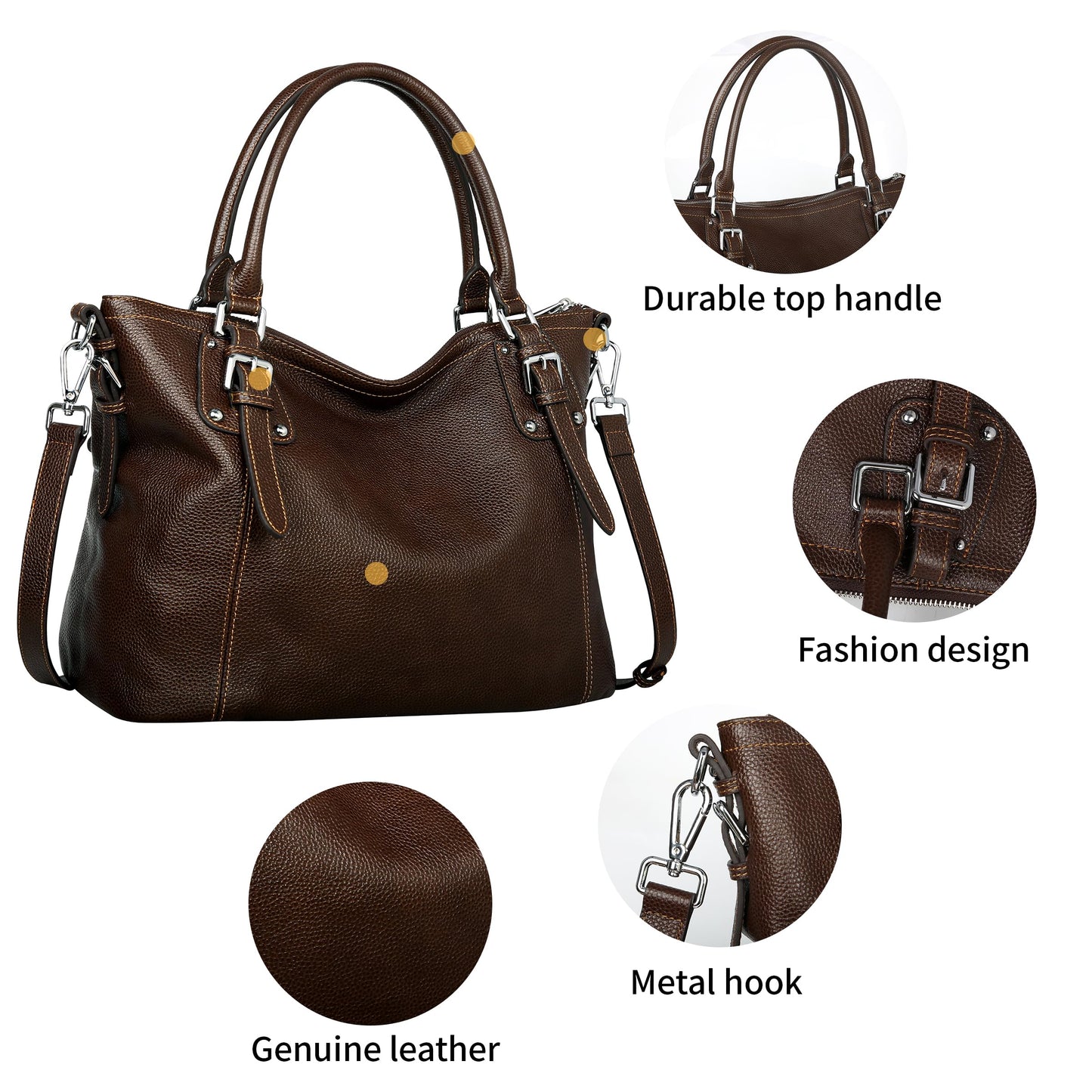 HESHE Genuine Leather Purses and Handbags for Women Tote Shoulder Bag Satchel Designer Purse Top Handle Bags Hobo Crossbody Purse (Large,Coffee)