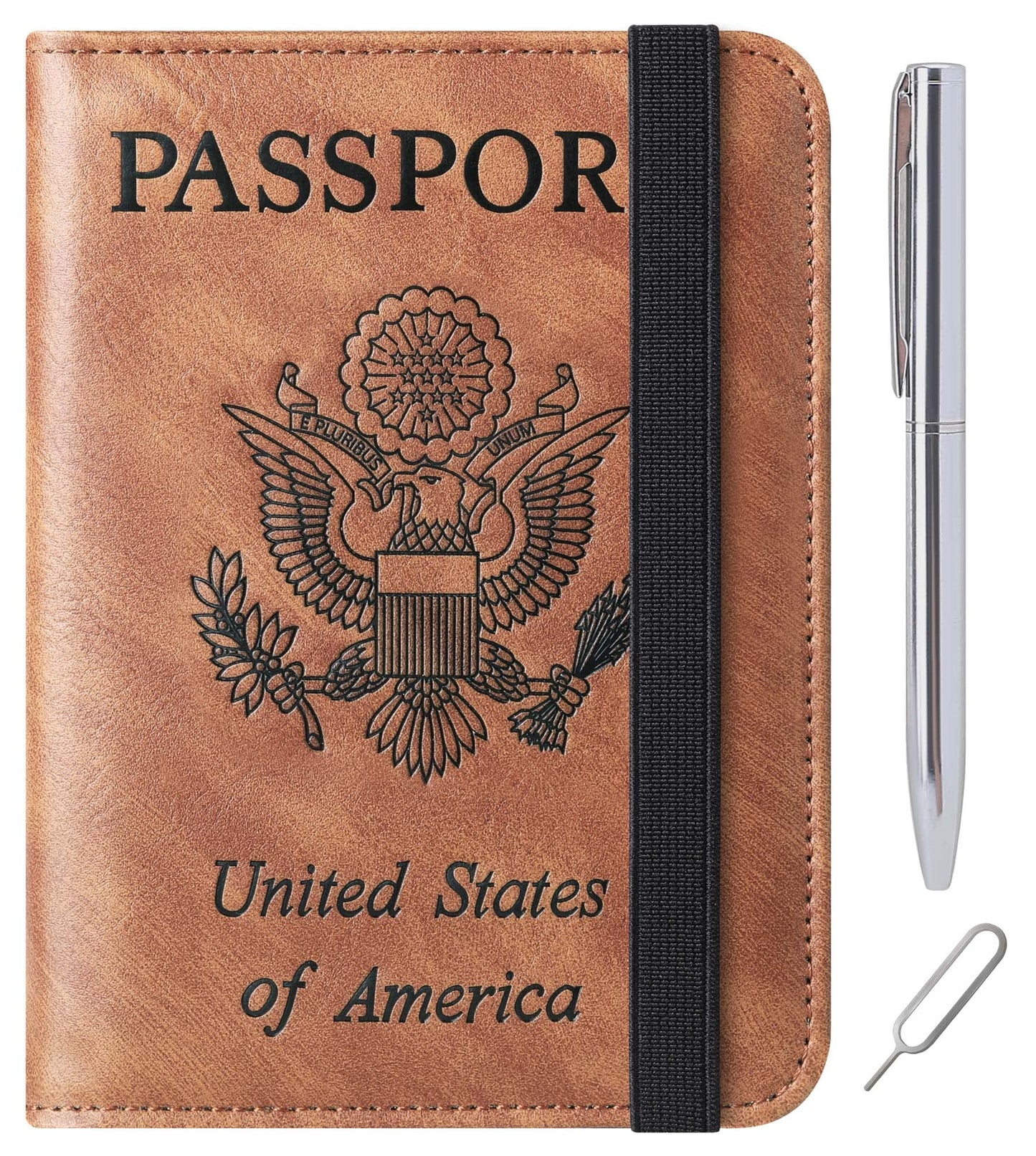 Passport Holder Cover Wallet Travel Essentials Leather Rfid Blocking Case Vacation Luggage Must Haves Travel Accessories for Men Women (116#Brown)