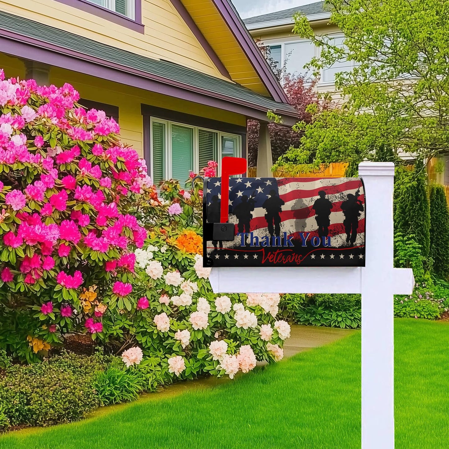 Patriotic Mailbox Covers Magnetic Memorial Day Mailbox Cover Veteran 4th of July Post Letter Box Cover Wraps 21x18 in Decorations for Farmhouse Garden Outdoor Decor Army Military American Flag