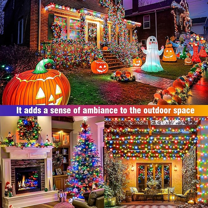 70FT 210 LED 4-Color String Lights, Seasonal Fairy Lights with 8 Modes, Waterproof Indoor Outdoor Decorative Lighting for Christmas, Parties, Wedding, Patio