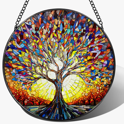 Stained Glass Window Hanging, 8 in Tree of Life Sun Catchers Indoor Window, Stained Glass Suncatcher, Gifts for Women, Her, Wife, Friend and Mom for Mother's Day, Christmas, Birthday