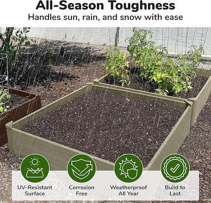 Raised Garden Bed - 4x4 ft Planter Box - Weathered Wood HDPE - No Tools Needed - DIY Kit for Urban Gardening, Flowers, Herbs & Vegetables - Made in The USA