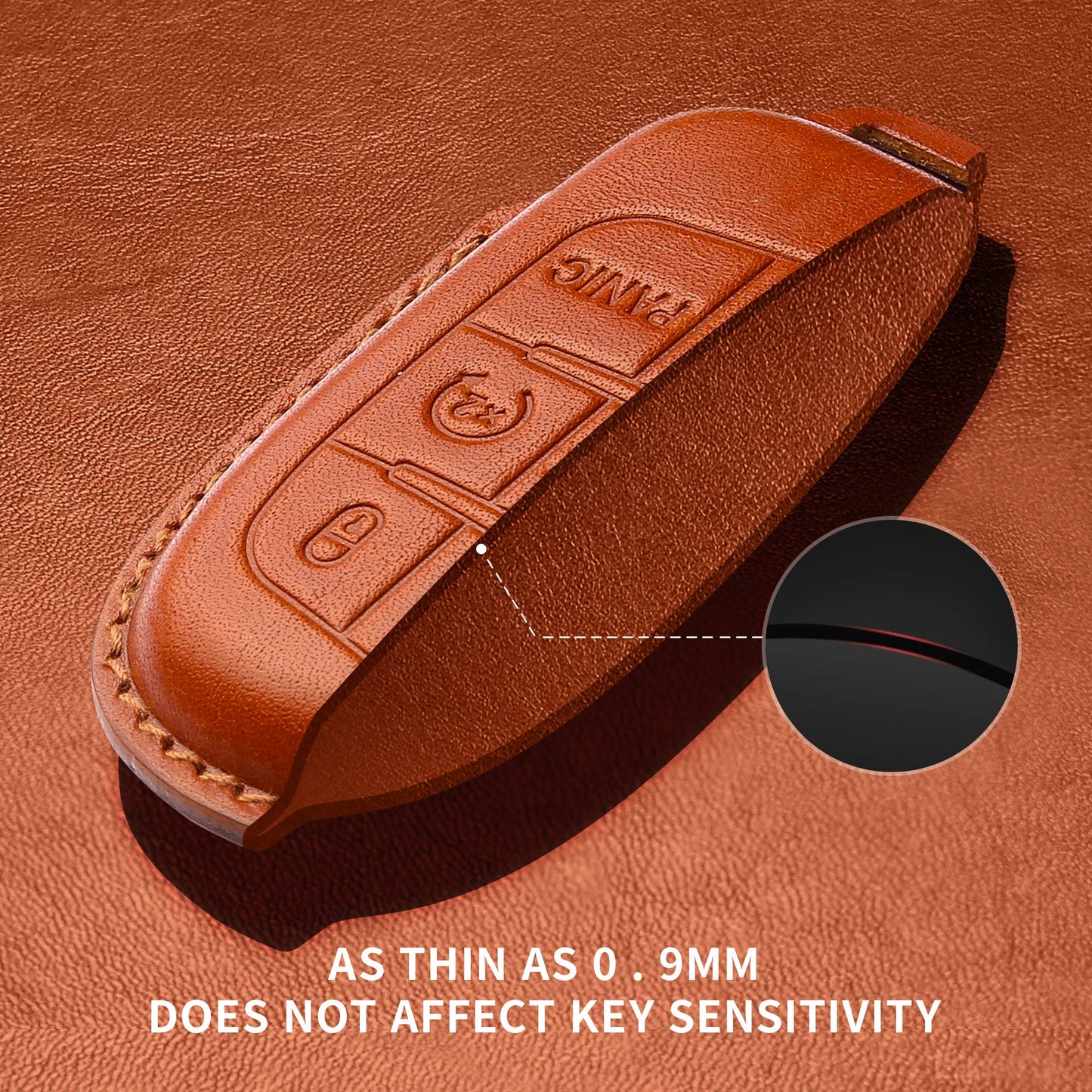 Tukellen for Jeep Key Fob Cover Leather,Leather Key Case Protector Compatible Jeep Grand Cherokee Renegade Chrysler 200 300 Dodge RAM Durango Challenger Journey Dart Fiat (only for Keyless go)-Brown