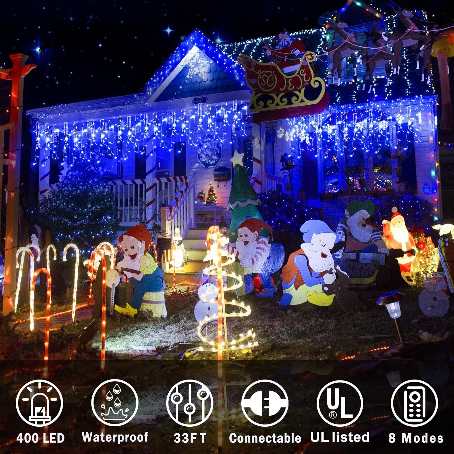 KNONEW 164FT 1600 LED Christmas Lights Outdoor Decoration Blue Timer 8Modes Hanging Fairy String Lights with 320 Drops, Plug in Waterproof Indoor Decor for Holiday Wedding Party Window Garden
