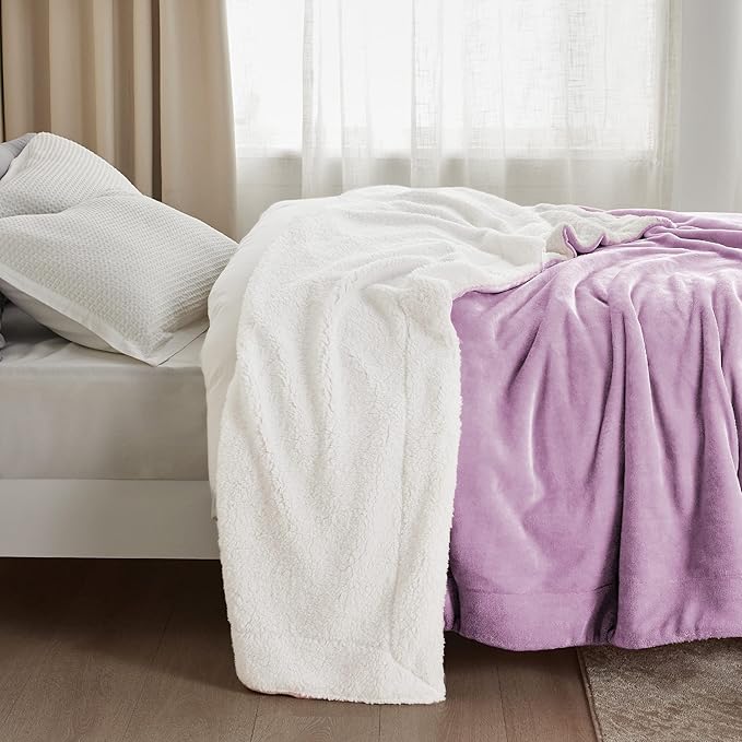 Bedsure GentleSoft Sherpa Fleece Throw Blanket Twin Size for Couch - Thick and Warm Throw for Girls, Soft Fuzzy Plush Twin Blanket for Winter, Lilac, 60x80 Inches