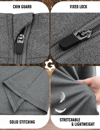 3Pack Quarter Zip Pullover Men 1/4 Zipper Sweatshirts Dry- Fit Long Sleeve Running Athletic Golf Work Out Gym Fishing Shirt Quick Dry Outdoor Active Sports Shirts Gray L