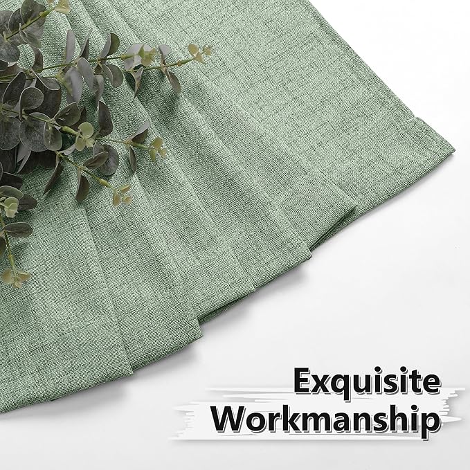 Tollpiz Short Linen Curtain Bedroom Rod Pocket Semi Sheer Curtains Burlap Light Filtering Thick Linen Drape for Living Room, 38 x 54 inches Long, Sage Green, Set of 2 Panels