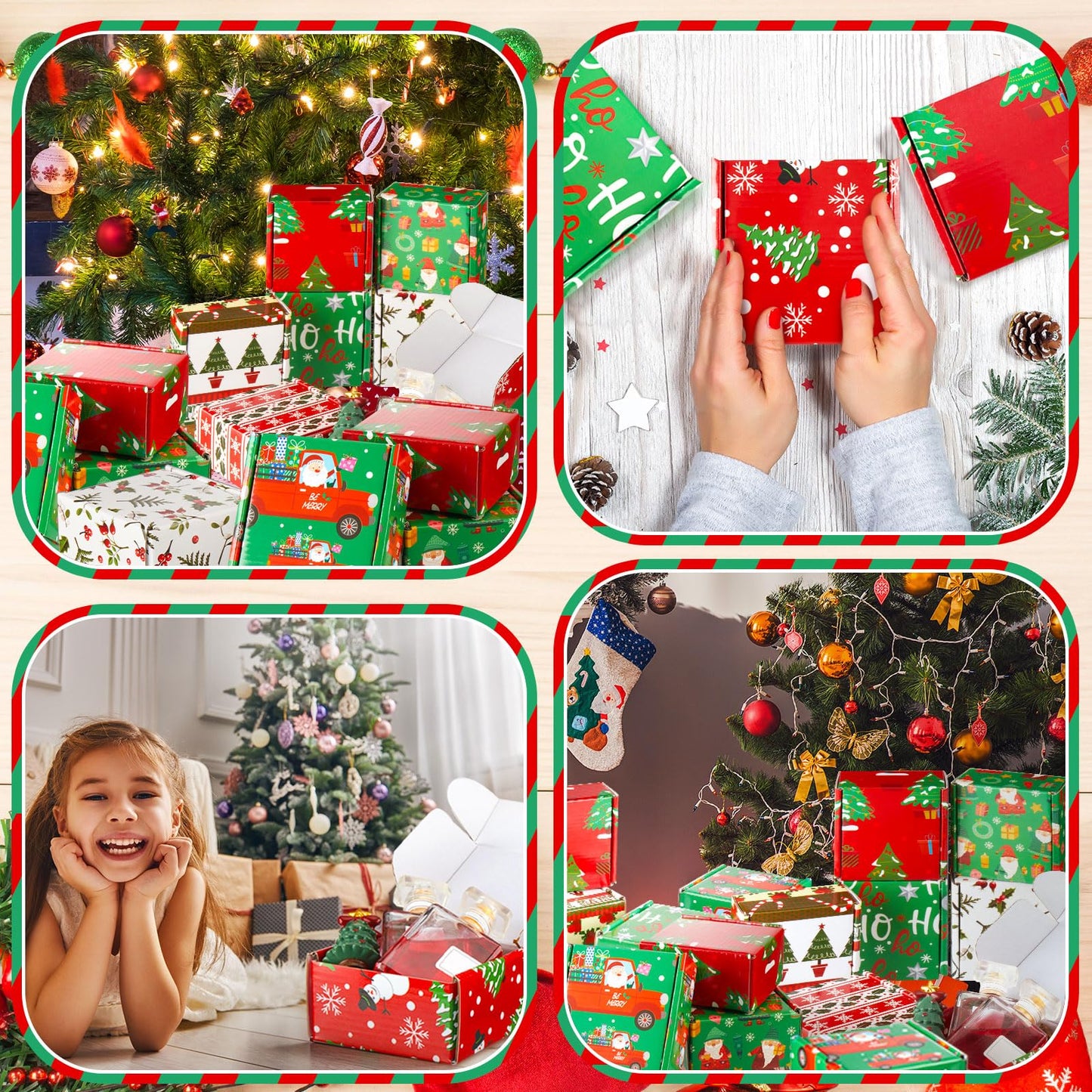 Tenceur 48 Pack Small Christmas Gift Boxes with Lids 4 x 4 x 2 Inch Christmas Clothes Boxes Corrugated Cardboard Wraping for Packaging Xmas Gift