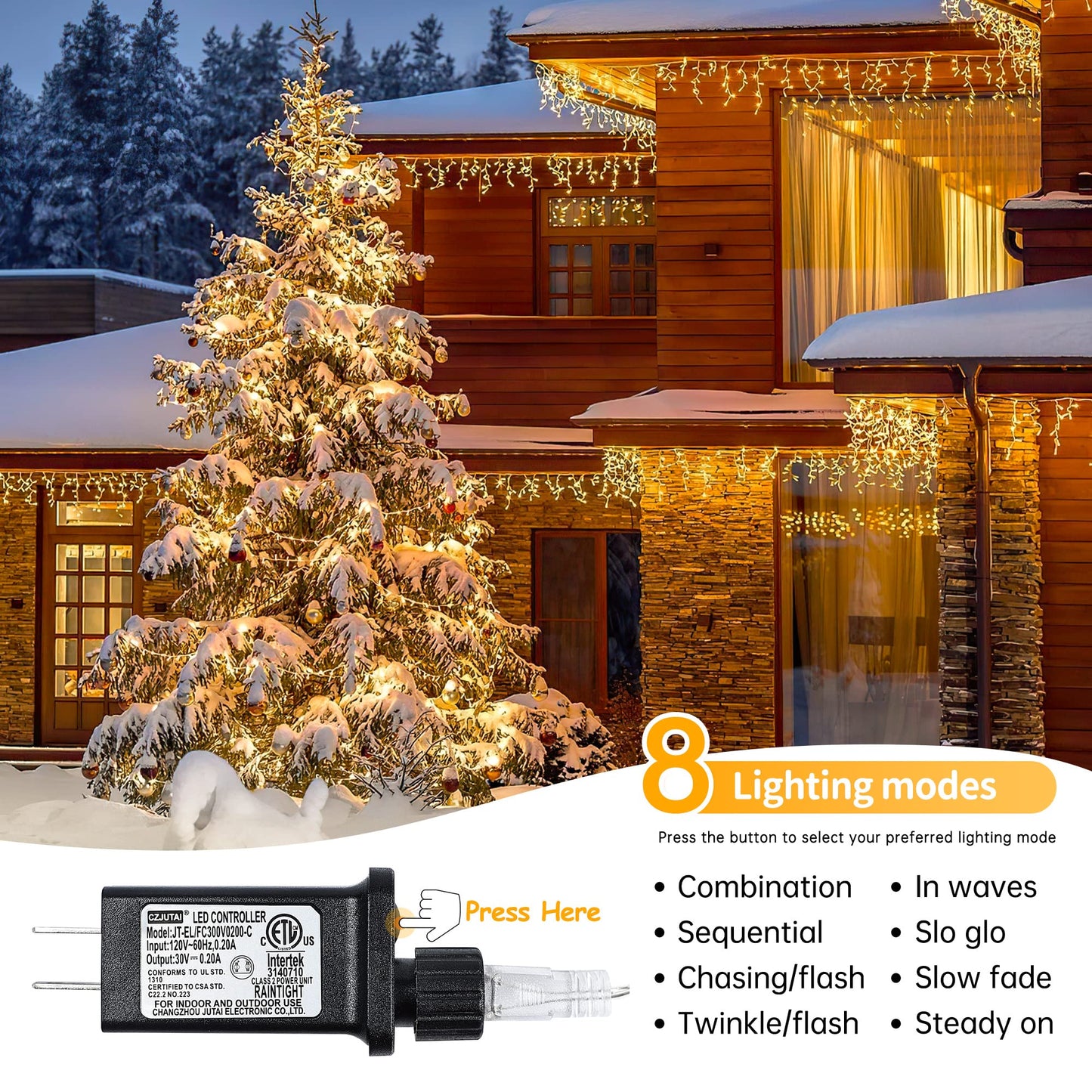 oopswow 33FT 300 LED Icicle Lights Outdoor Waterproof Icicle Christmas Lights with 50 Drops Warm White String Lights for Wedding Party Holiday Christmas Indoor Decorations,Warm White