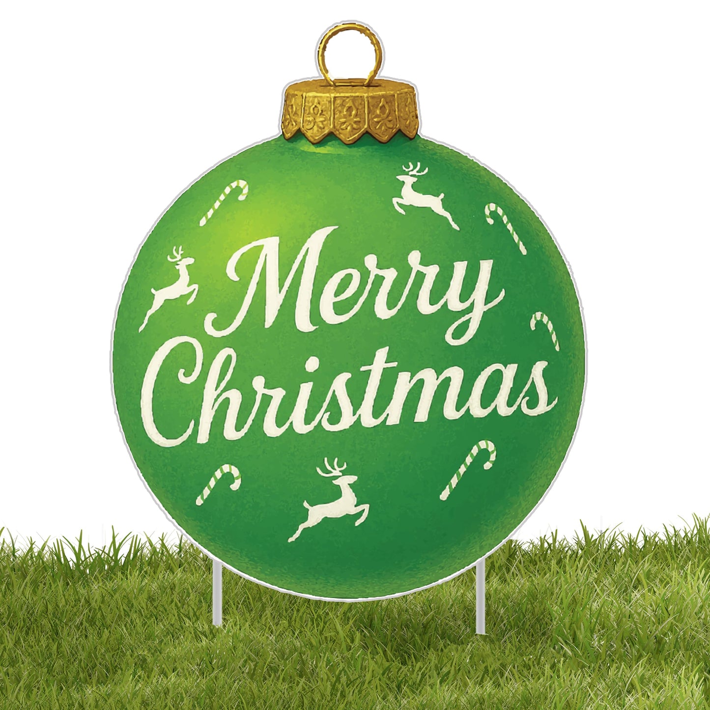 Merry Christmas Green Ornament Classic Yard Sign for Home Decor and Lawn Decoration With Stakes, Green Merry Christmas Sign Tree