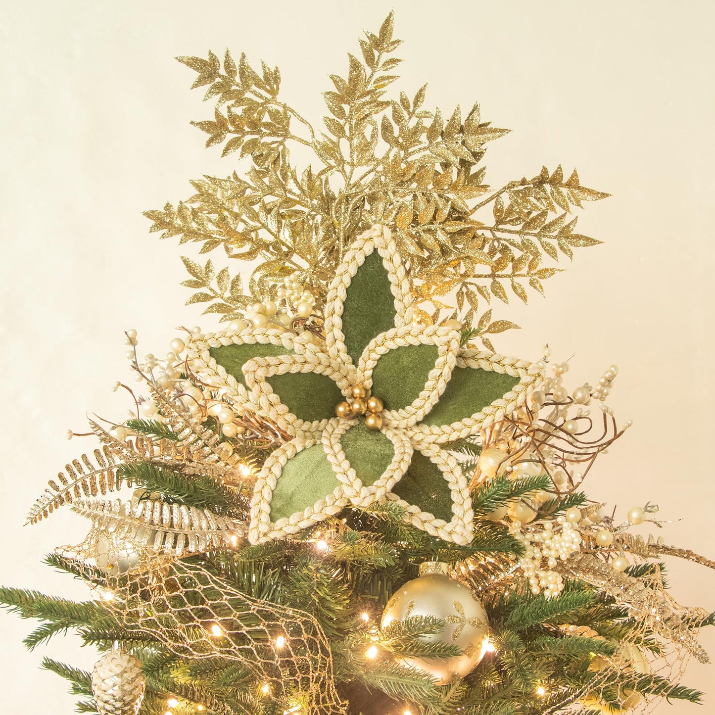 KI Store Velvet Poinsettia Flower Picks 6pcs Light Green Christmas Floral Picks 12-Inch for Christmas Tree Wreath Garland Decorations