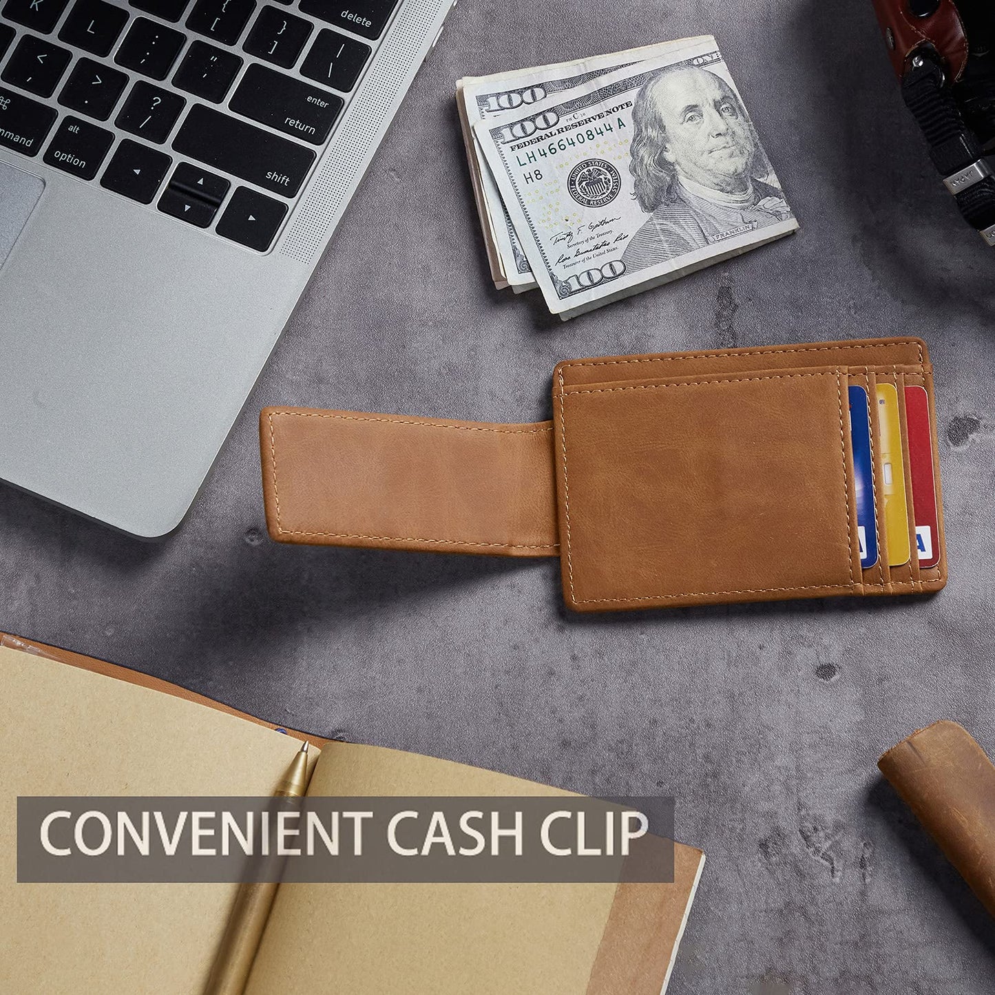 Toughergun Slim Wallet for Men RFID Blocking Money Clip, Minimalist Front Pocket Credit Card Holder, Magnetic Thin Mens Wallets with ID Window(Deep Brown)