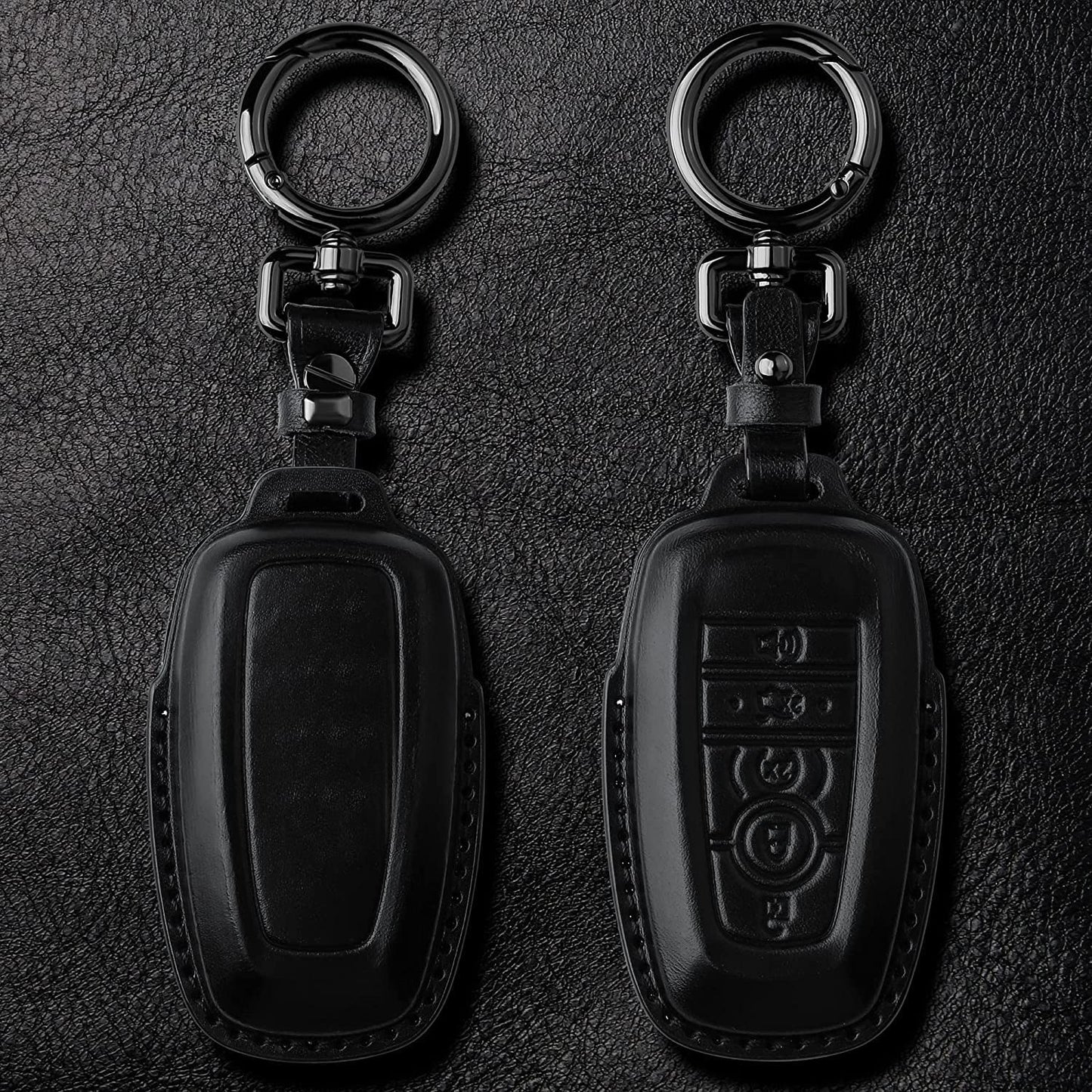 Tukellen for Ford Leather Key Fob Cover with Keychain Compatible with Ford Explorer Mustang Fusion Escape F150 F250 F350 F450 F550 Edge-Black