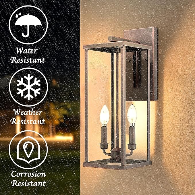Bestshared Outdoor Wall Sconce Light, 20 Inch Tall Exterior Wall Lighting Fixture with Clear Glass, Anti-Rust Outside Porch Lighting Lamp for House Front Doorway Patio (Rust, 20"-1 Pack)