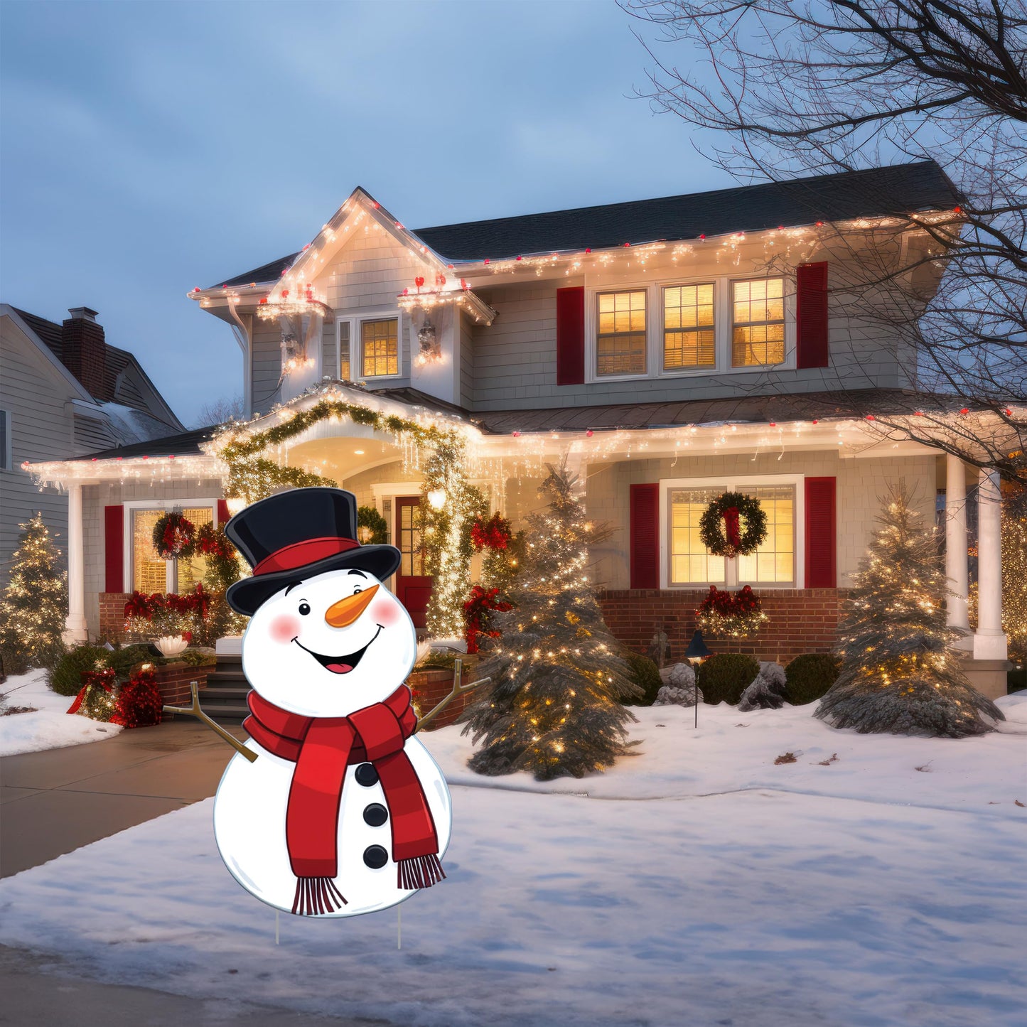 Christmas Snowman Classic Yard Sign for Home Decor and Lawn Decoration With Stakes, Green Merry Christmas Sign Tree Snow Man 3