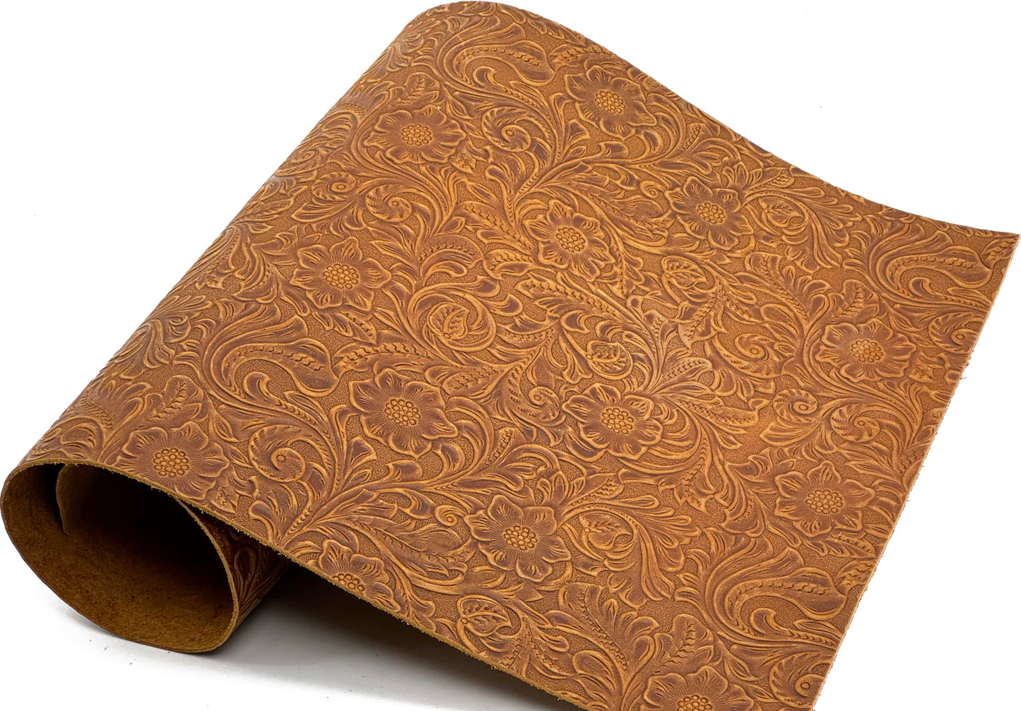 Western Style Bump Texture Geometric Pattern 2.0mm(5-5.5oz) Genuine Leather Sheet, Floral Tooling Craft Leather for DIY Projects (Bourbon Brown | Pattern 12"x24")