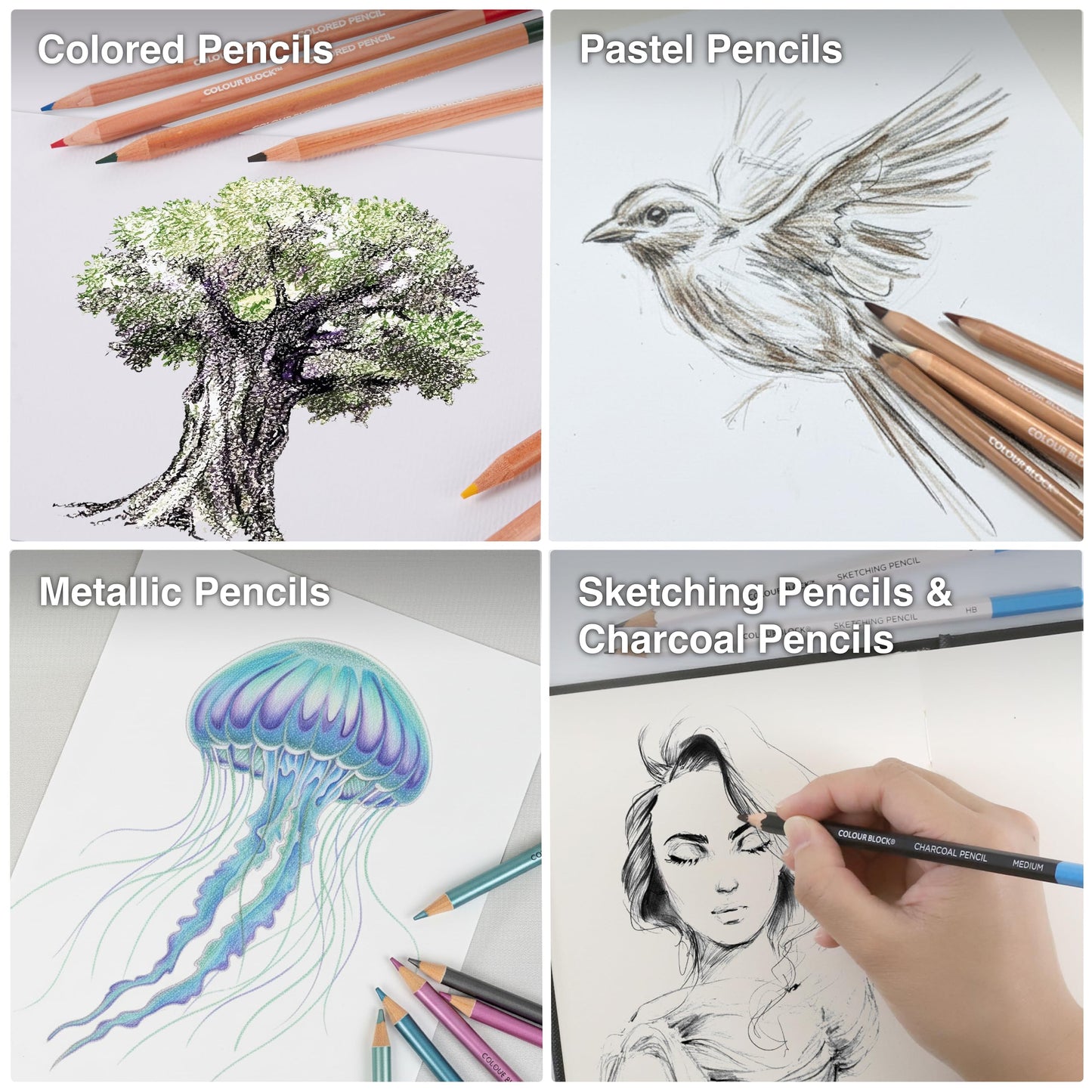 COLOUR BLOCK 91-Piece Sketching & Drawing Art Set with Colored, Metallic, Charcoal, Pastel Pencils, Soft Pastels, Charcoal & Graphite Sticks, Sketchbook, Tools — Travel-Friendly Case for Teens, Adults