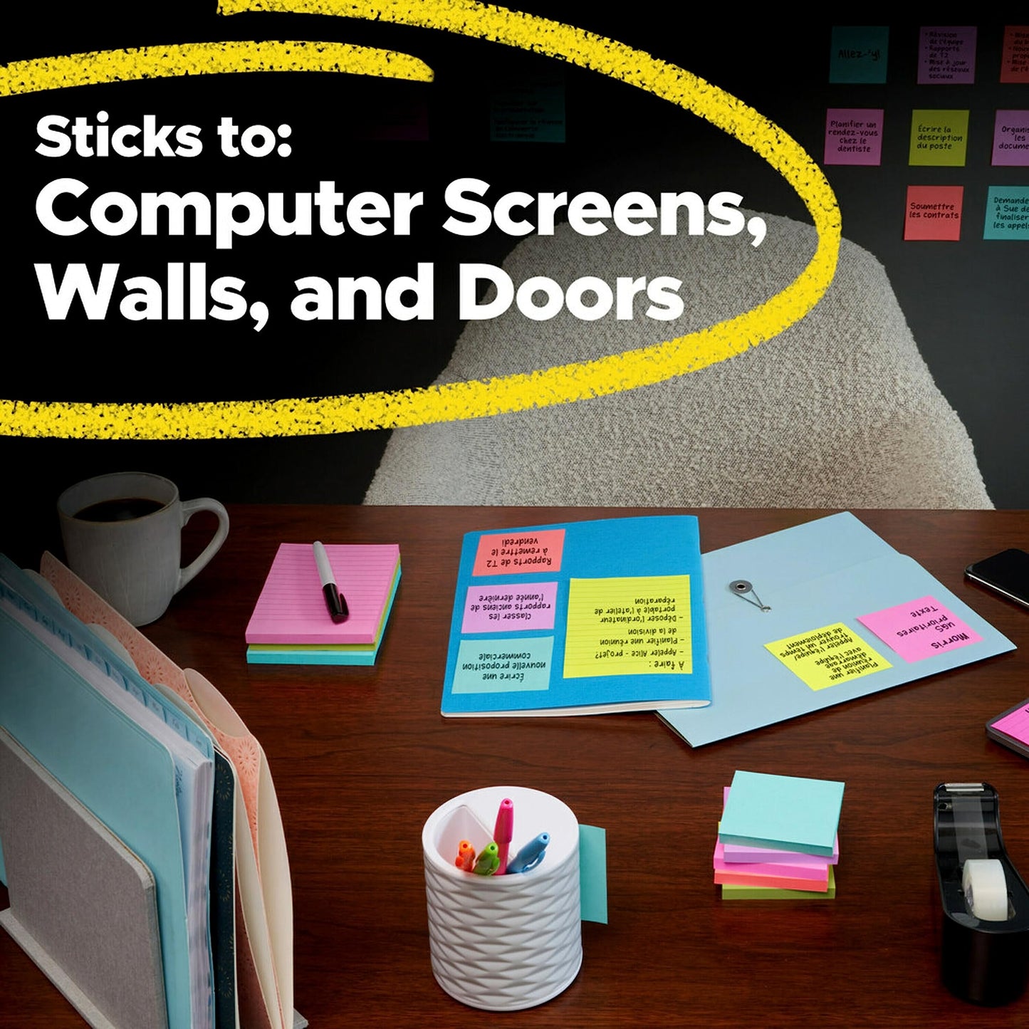 Post-it Super Sticky Lined Notes, 5 Sticky Note Pads, 4 x 6 in., School Supplies, Office Products, Sticky Notes for Vertical Surfaces, Monitors, Walls and Windows, Supernova Neons Collection