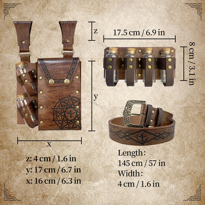 EpicCos 3 PCs Medieval Alchemy Belt Waist Pack Combo with Multiple Potion Bottles, Viking Rivet Belt Side Pouch for Cosplay (Brown D)