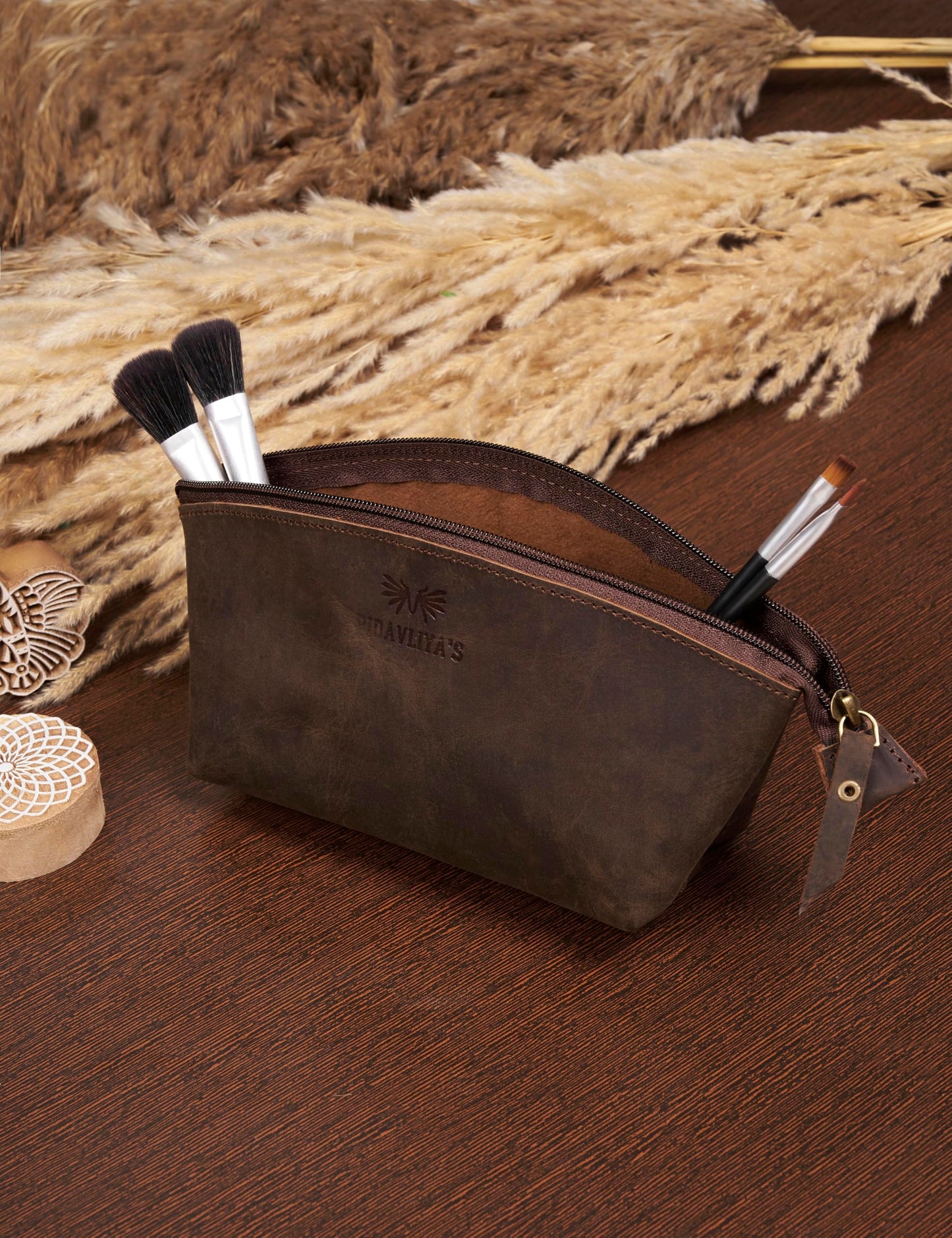 PIDAVLIYA'S Genuine Leather Versatile Gondola Style Handbag - Cosmetic, Toiletry, Makeup, Shaving Organizer Bag - Dopp Kits - Unisex (Brown)