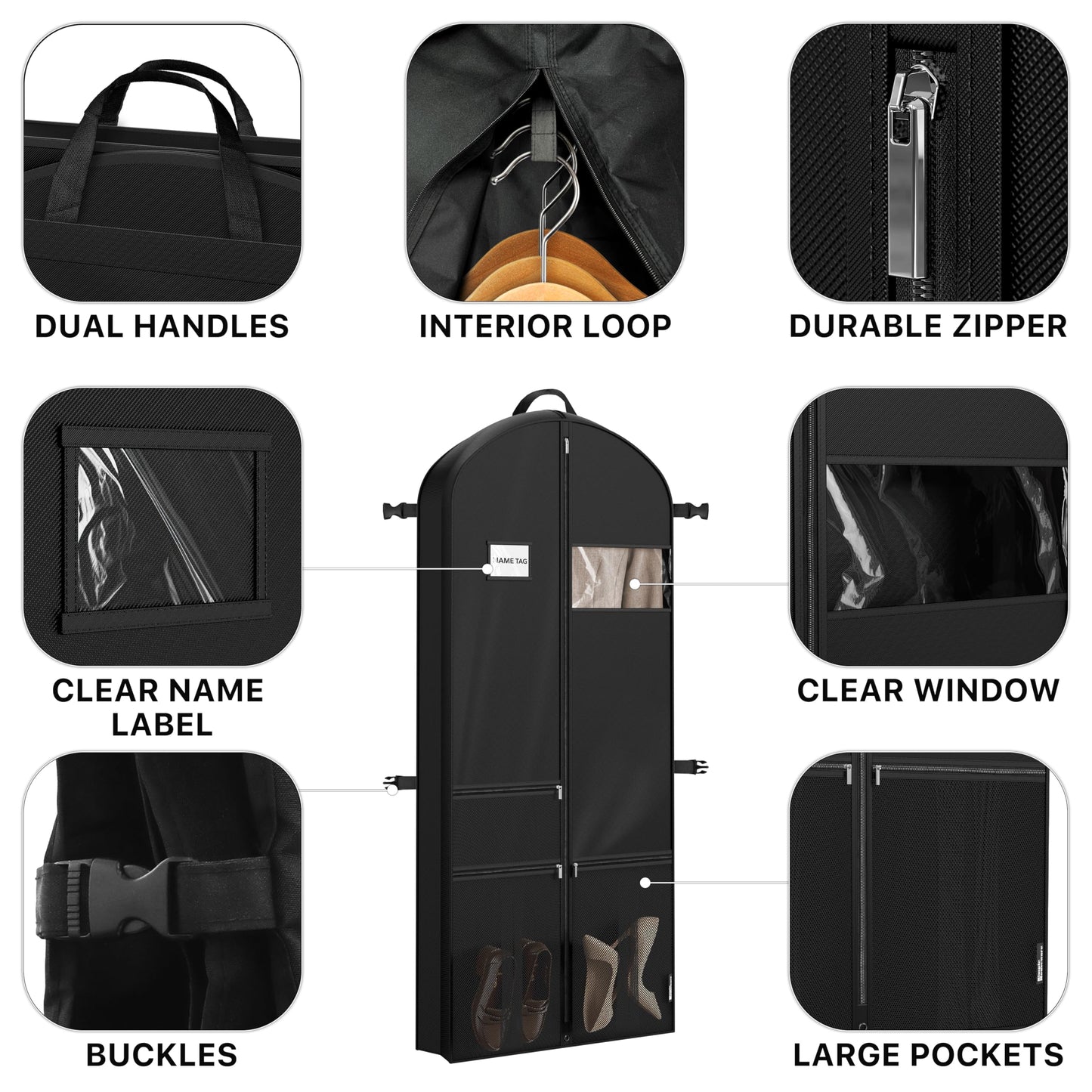 Simple Houseware 65'' Travel Garment Bag with Pockets for Suits, Dresses, Coats, Tuxedos, Heavy Duty 300D Polyester