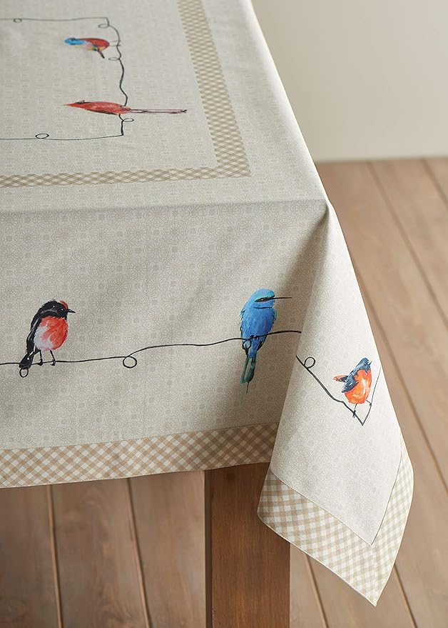 Maison d' Hermine Table Cloth Rectangle Table 100% Cotton 54 x 72 Inches Tablecloth Reusable Decorative for Dining Room, Farmhouse, Home, Party, Festive & Wedding Spring Summer - Birdies on Wire