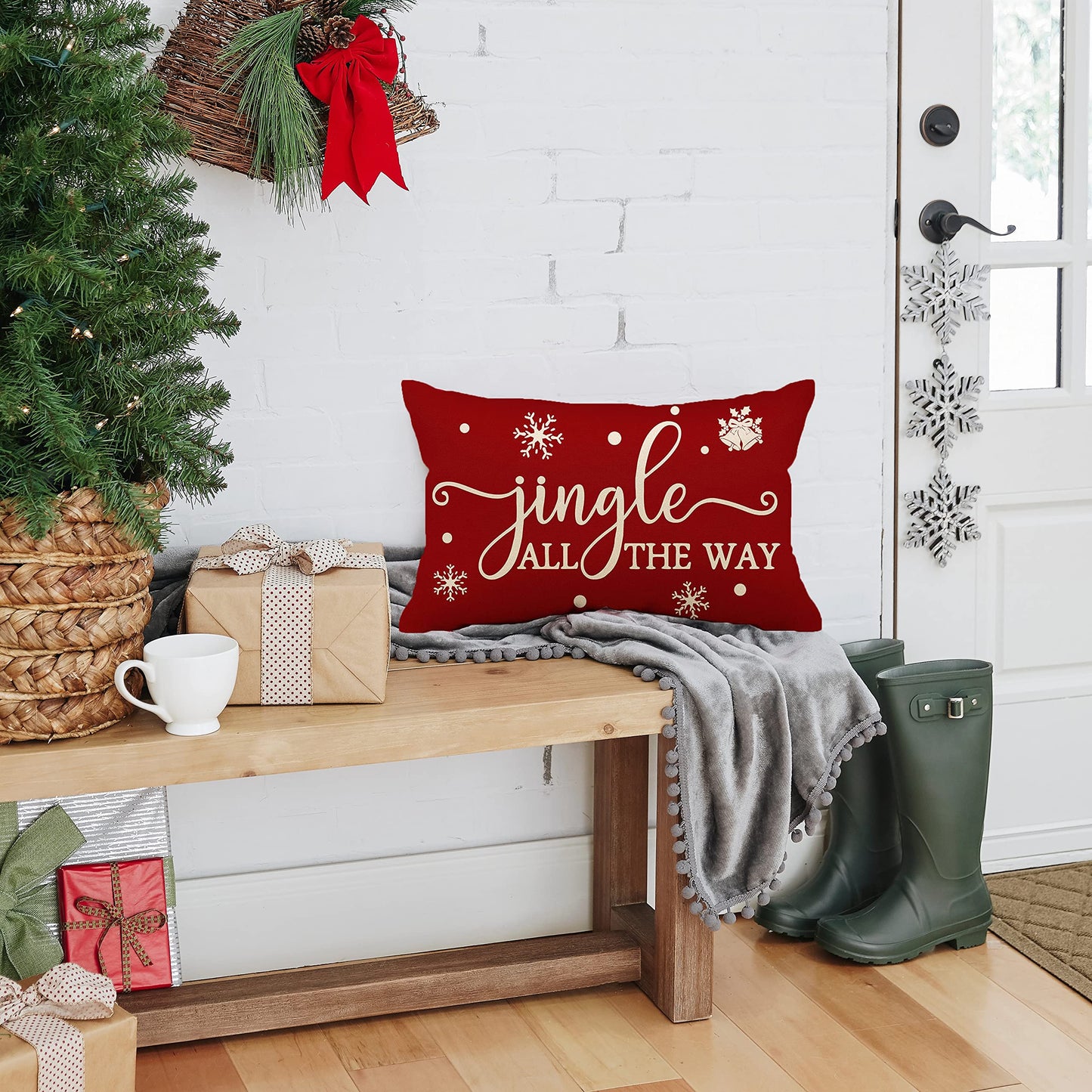 Allorry Merry Christmas Pillow Covers Set of 2 Cotton Linen Farmhouse Christmas Decorations Throw Pillow Cases Covers for Couch Bed Sofa 12x20 Inches