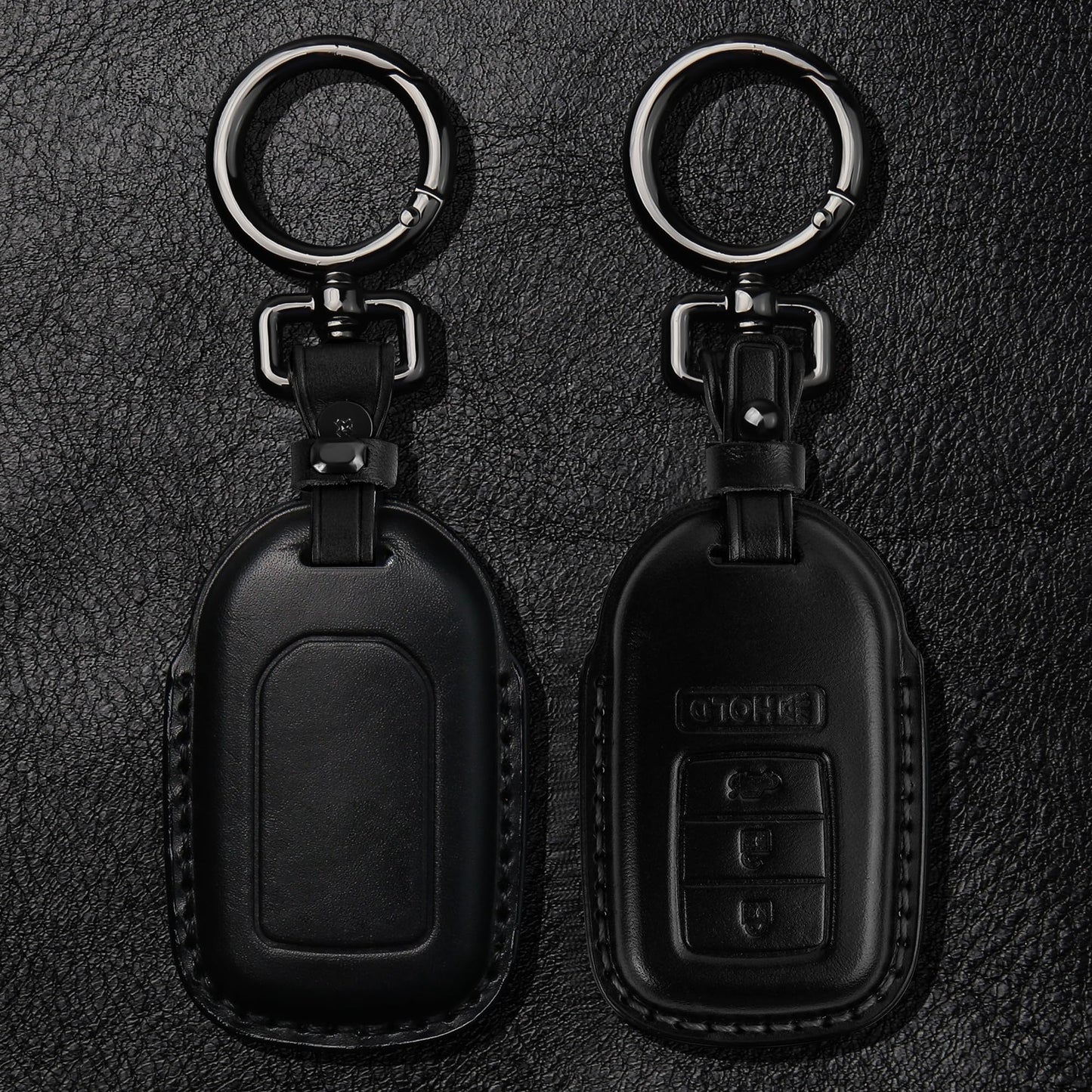 Tukellen for Honda Leather Key Fob Cover with Keychain Compatible with Honda Accord Civic Fit Pilot Odyssey CRV Clarity CRZ HRV Ridgeline EX EX-L 4 Buttons-Black