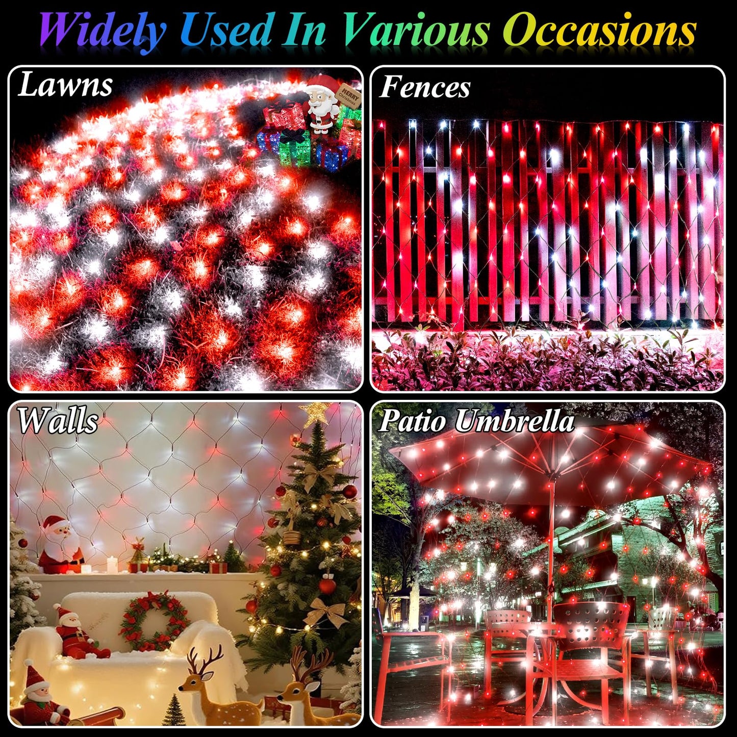 Lovelite Christmas Net Lights Red & White, 14.8ft x 5ft 300LED Mesh Lights Outdoor Green Wire 8 Modes Timer, Waterproof Connectable String Lights for Bushes Xmas Tree Garden Holiday Party Decor
