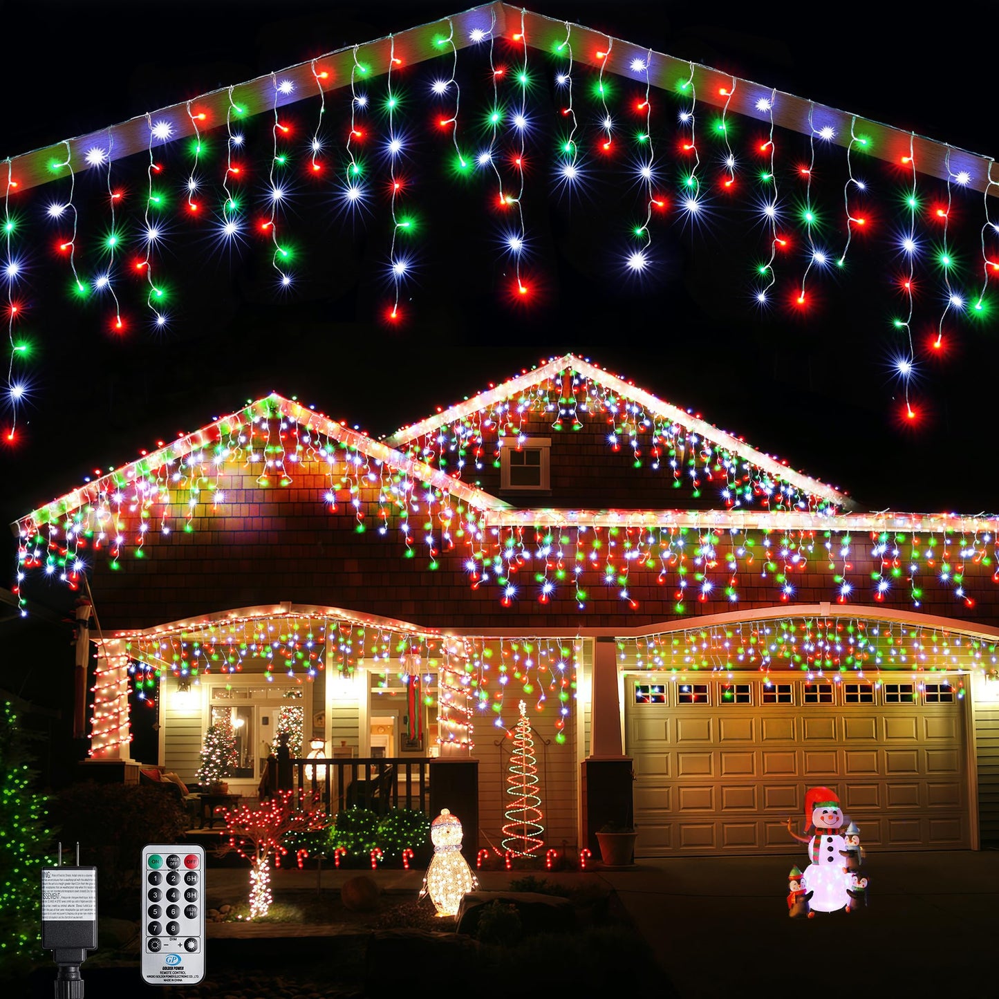 WBao Christmas Lights Outdoor, 432 LED 33FT Icicle Lights with 81 Drops, Remote Control, 3 Timer Settings, 8 Modes, Waterproof, Connectable Fairy Lights for Holiday Party Eaves Decor, Red Green White