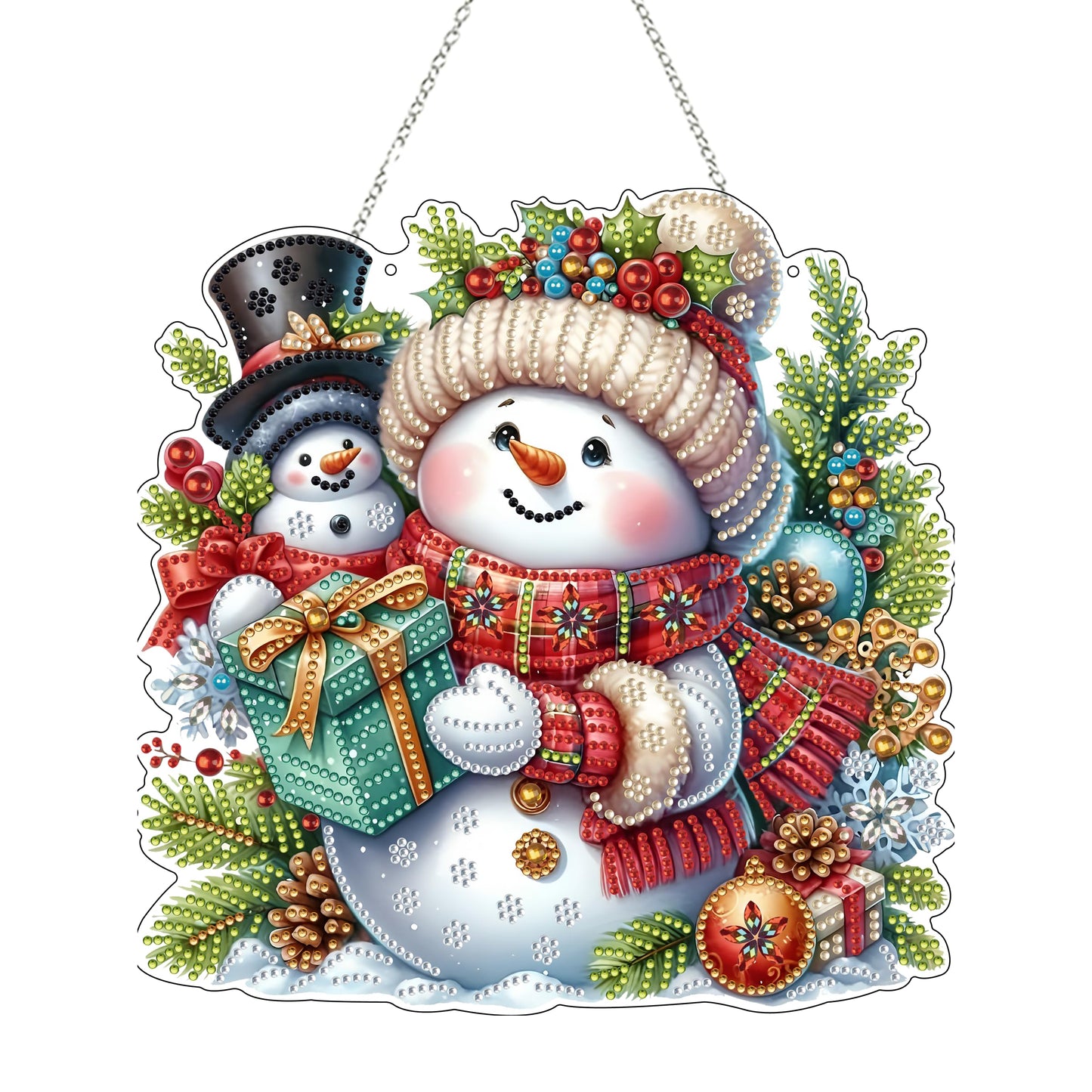 JJFox Diamond Art Hanging Kit for Adult,Special Shaped Rhinestone,DIY Acrylic 5D Diamond Art Painting Window Pendants Home Garden Wall Hanging Kits Hanging Ornament,Double Sided. (Christmas Snowman)