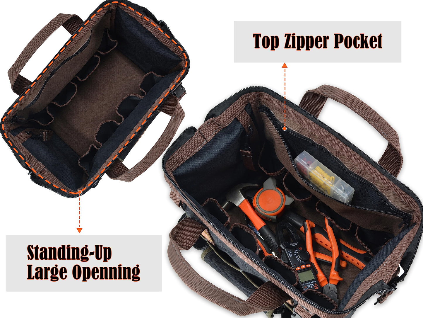 WELKINLAND 30-Pockets Canvas tool bag, 14-Inch Heavy Duty Waxed bags heavy duty, Tool duffel, Lineman Electrician for electricians,Tool men duty Black/Brown/Olive