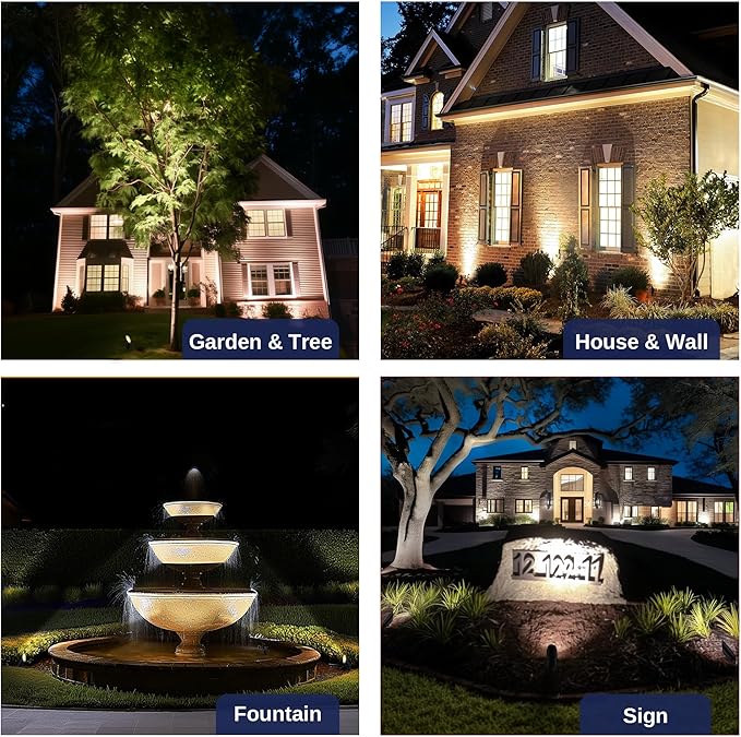 Gardenreet 12V Spot Lights Solid Brass - Black Outdoor Low Voltage Landscape Spotlight, Wired LED Uplights Waterproof, Stretchable Shroud for Patio Wall with 4000K Bright White MR16 Bulb (6 Pack)