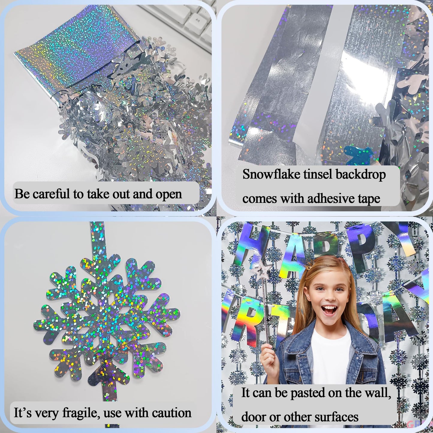 Silver Snowflake Fringe Curtain - GREATRIL Winter Onederland Streamers Backdrop with Sparkling Snowflake for Christmas Birthdays Party Decoration -3.2ft x 6.5ft - 2 Pack