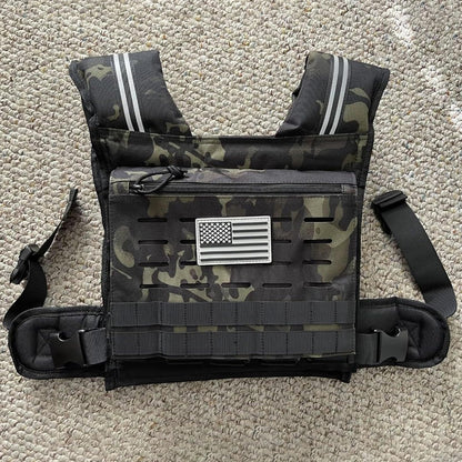 KRYLIX Adjustable Weighted Vest 0-40 lbs with Front Storage Pocket Solid Removable Iron for Muscle Building Workout Secure Waist Fit for Men Women Camo Tactical Military