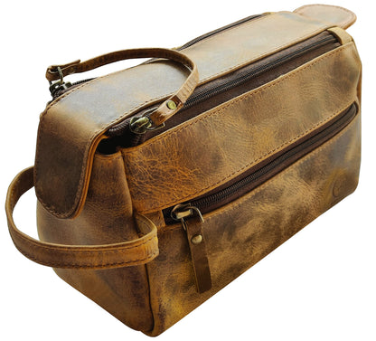 Leather Toiletry Bag for Men - Hygiene Organizer Travel Ditty Kit By Rustic Town (Antique Brown)