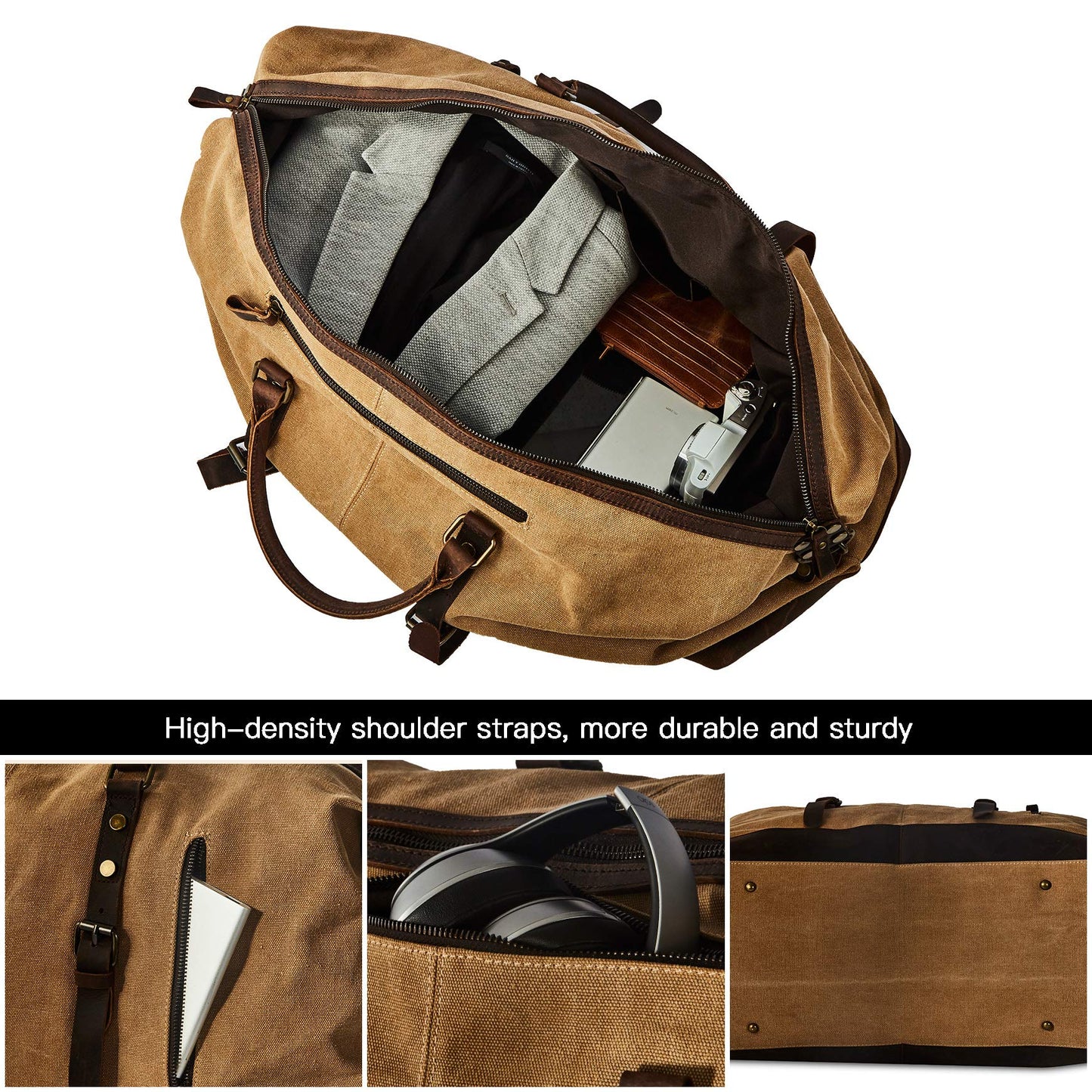BRASS TACKS Leathercraft Men's Waxed Canvas Vintage Overnight Duffel Weekend Business Excursion Road Bag Travel Luggage