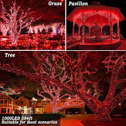 KNONEW 403ft 1000 LED String Lights Outdoor Christmas Lights 8 Modes & Timer Fairy Light Plug in Waterproof LED String Lights for Xmas Yard Tree Wedding Party Holiday Decorations (Red)