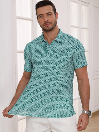 Lexiart Mens Golf Polo Shirt Short Sleeve Slim Fit Quick Dry Printed