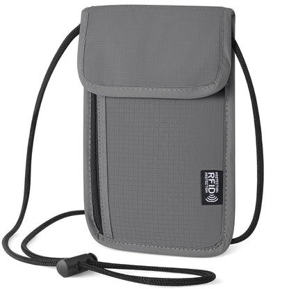 Likesing 5.5" L x 7.9" W Travel Neck Wallet, RFID Blocking Passport Holder, Security Lightweight Passport Travel Wallet, Neck Pouch Gifts for Women Men(Grey)