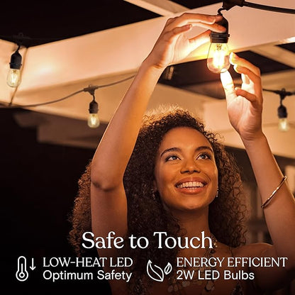 Brightech Ambience Pro - 24 Ft Waterproof LED Outdoor String Lights - Hanging, Dimmable 2W Vintage Edison Bulbs - Commercial Grade Patio Lights Create Cafe Ambience in Your Backyard, 7 Bulbs