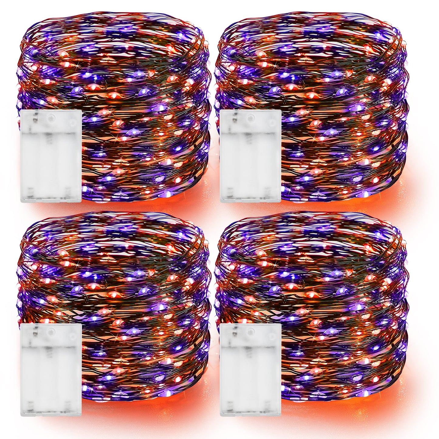 Dazzle Bright Purple and Orange Halloween Fairy String Lights, 4 Pack Total 80FT 240LED Copper Wire Battery Operated Waterproof Lights, Halloween Decorations for Indoor Home Patio Yard Party Decor