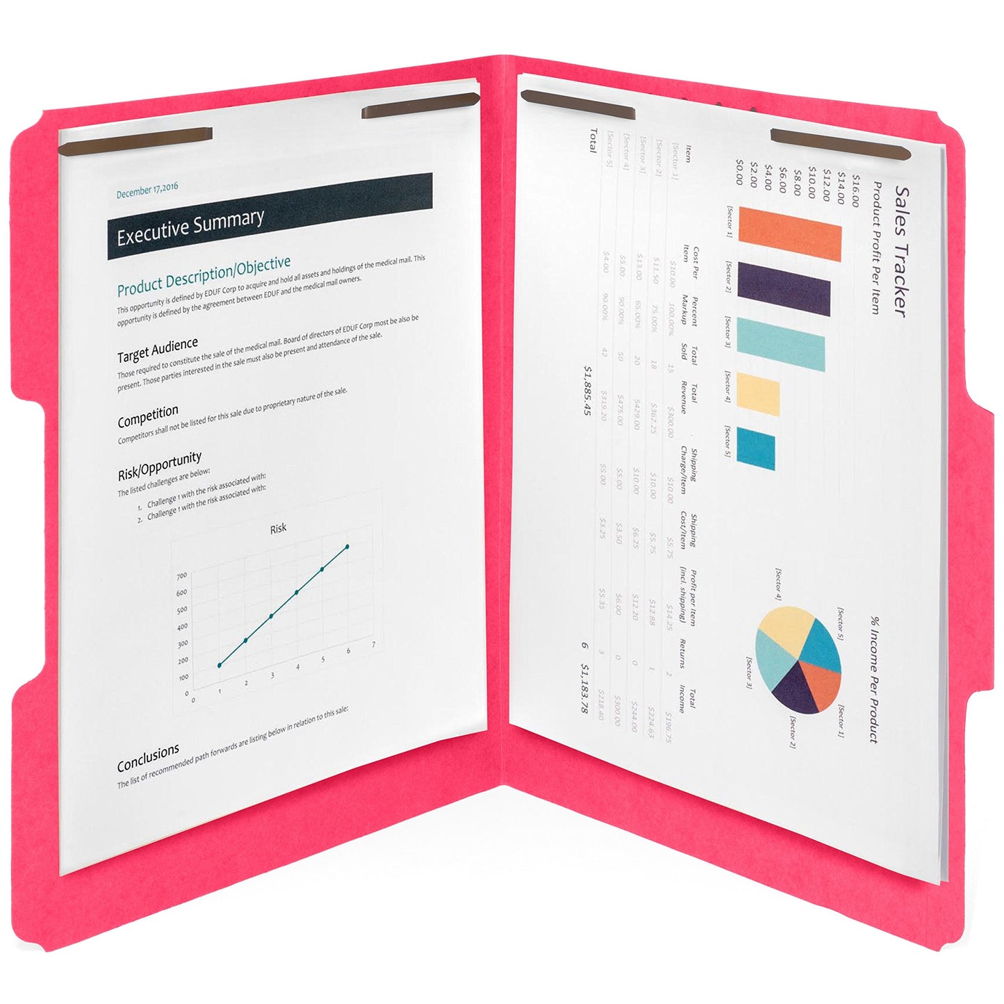 50 Red Fastener File Folders - 1/3 Cut Reinforced Tab - Durable 2 Prongs Bonded Fastener Designed to Organize Standard Medical Files, Law Client Files, Office Reports - Letter Size, Red, 50 Pack