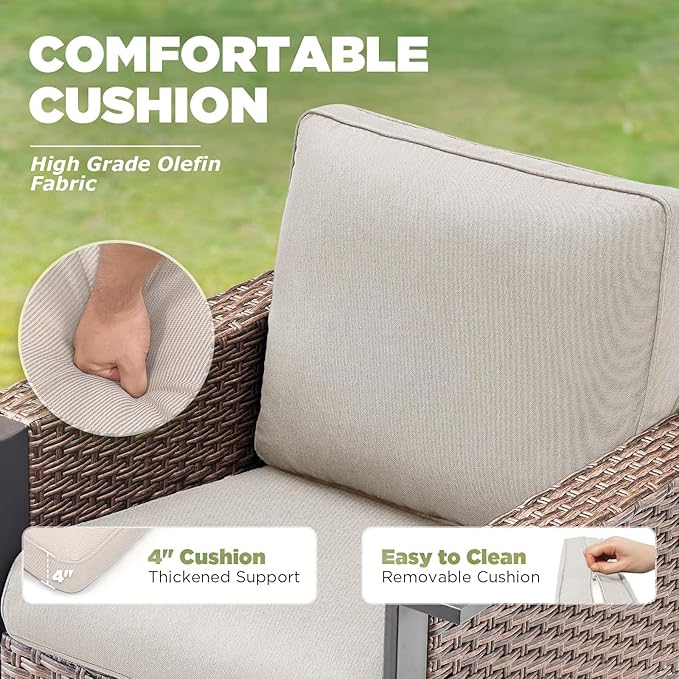Patio Wicker Chairs Swivel Rocker-Outdoor Swivel Rocking Patio Chairs Set of 2,Wide Armrest Wicker Chair Outdoor Patio Furniture Set with Covered Cushions for Porch Balcony Patio Deck Brown/Beige