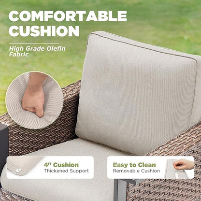 3 Pieces Wicker Patio Furniture Set-Outdoor Patio Chairs Set of 2 with Outdoor Side Table, Patio Furniture Set with Deep Seating Chairs for Porch Deck Balcony Garden Brown/Beige