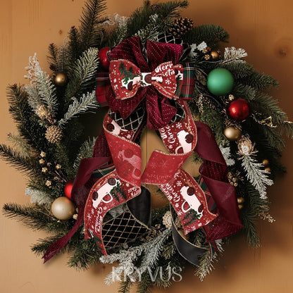 Kryvus Christmas Wired Ribbon, 2.5 Inch x 10 Yards, Red Linen Christmas Ribbon with Gold Wired Edge for Wreaths, Gift Wrapping, Christmas Tree Decorations & Holiday Crafts (Truck/Snow)